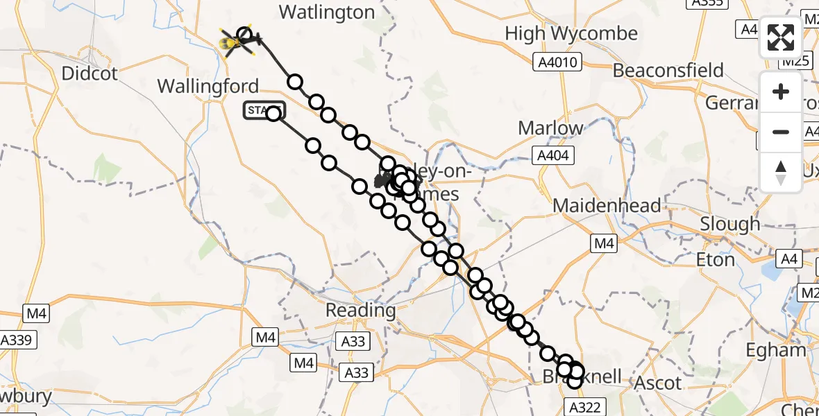 Flight route map: Police Helicopter to Benson, Brook Street