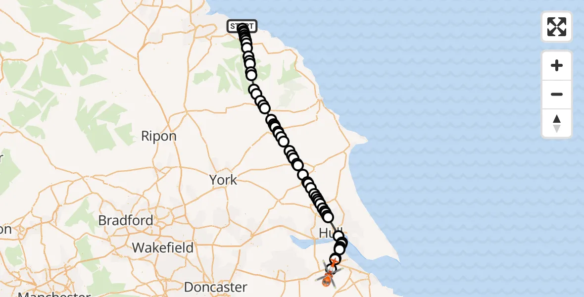 Routekaart van de vlucht: Coastguard Helicopter to Humberside Airport, Humberside Airport