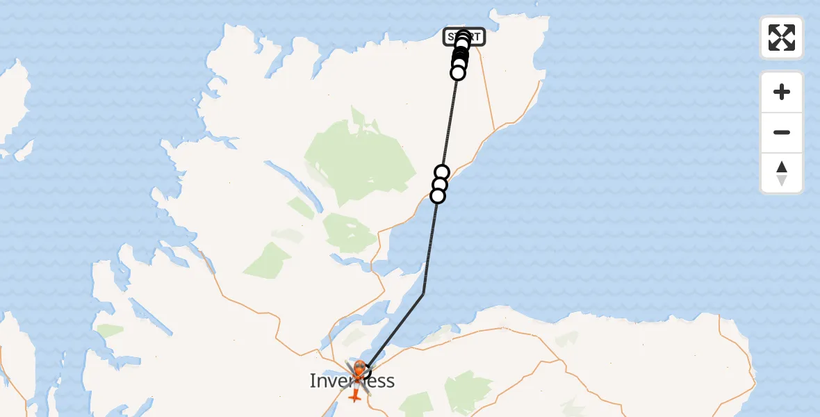Routekaart van de vlucht: Coastguard Helicopter to Inverness, Sir Walter Scott Drive