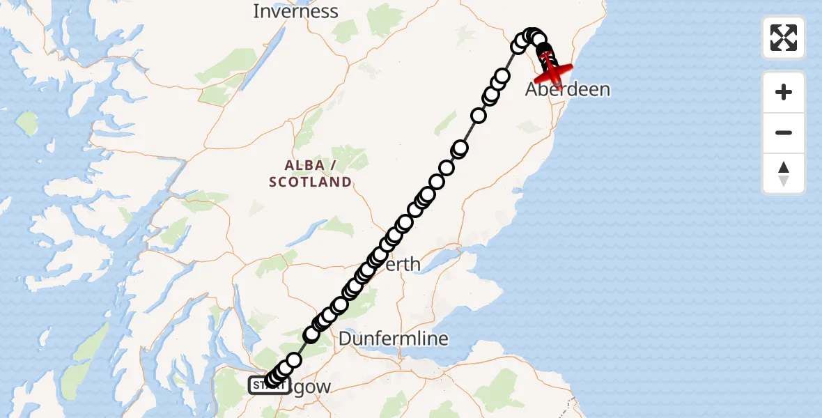 Flight route map: Air Ambulance Aircraft to Aberdeen City, Pitmedden Road