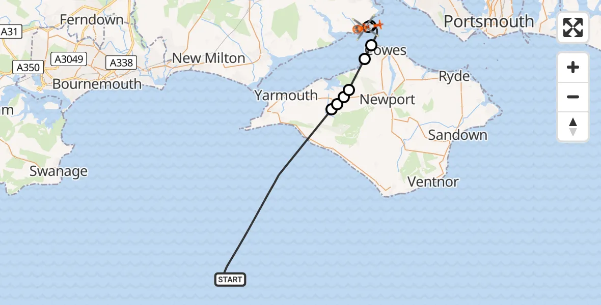 Flight route map: Coastguard Helicopter to Calshot, Stanswood Road