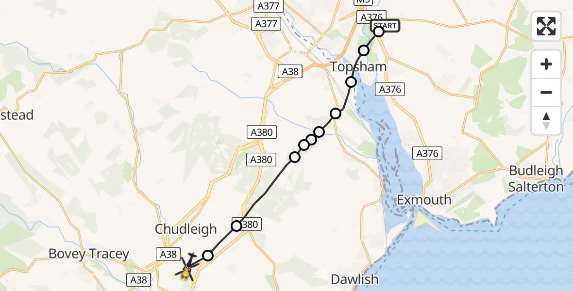 Routekaart van de vlucht: Police Helicopter to Kingsteignton, Gappah Lane