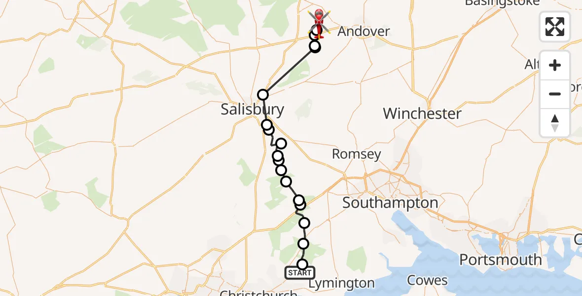 Routekaart van de vlucht: Air Ambulance Helicopter to Kimpton, Down Road