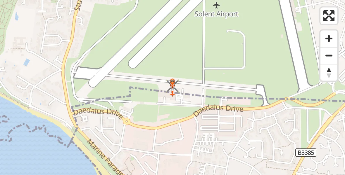 Flight path map showing Coastguard Helicopter route from Solent Airport to Solent Airport