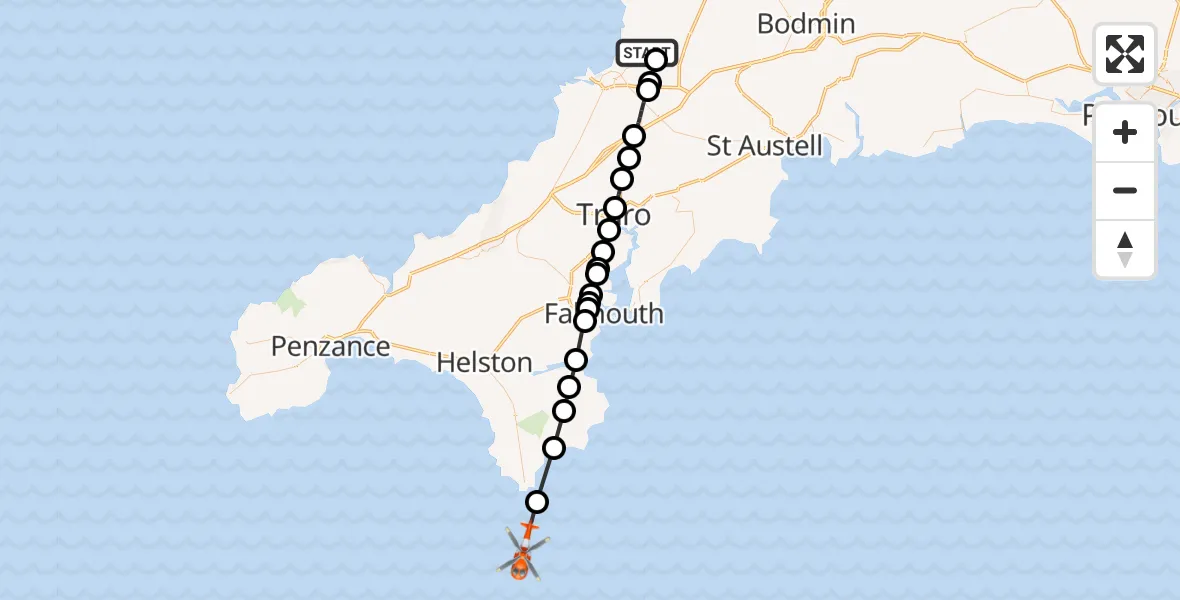 Flight route map: Coastguard Helicopter to English Channel, English Channel