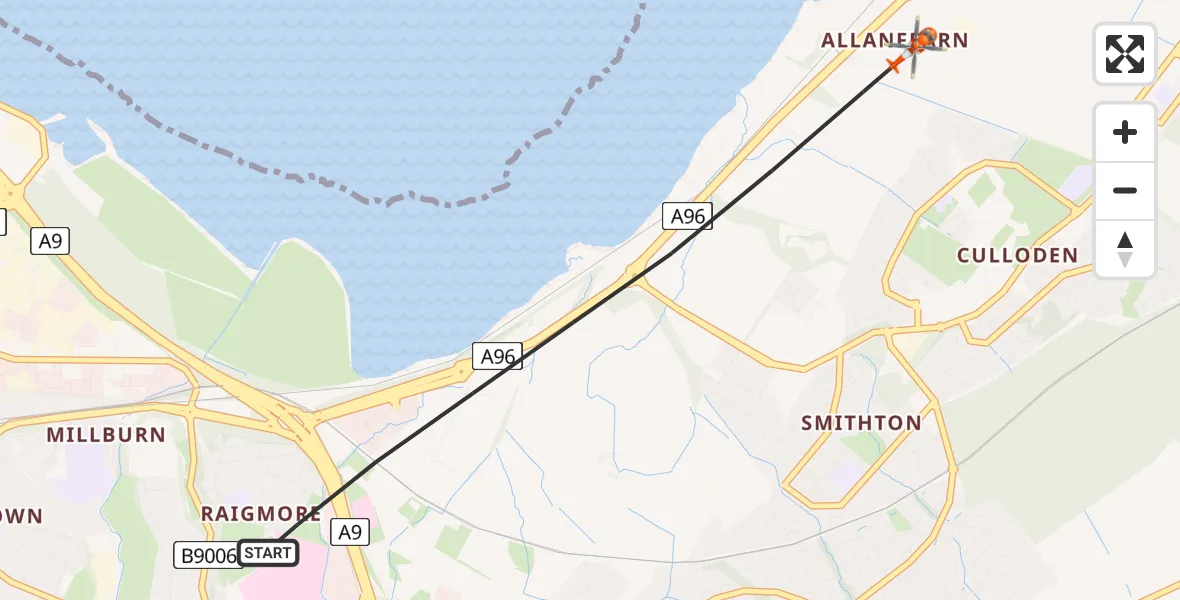 Flight path map showing Coastguard Helicopter route from Inverness to Inverness