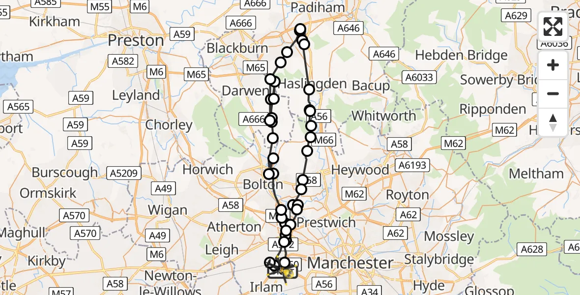Flight path map showing Police Helicopter route from Manchester Barton Aerodrome to Manchester Barton Aerodrome