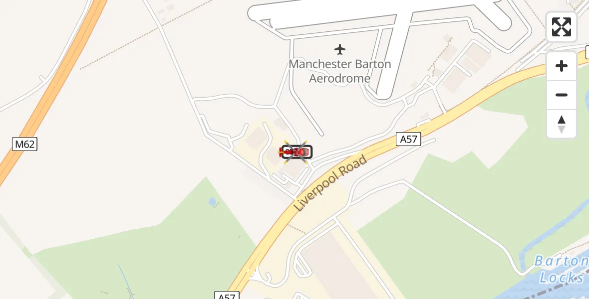 Flight path map showing Air Ambulance Helicopter route from Manchester Barton Aerodrome to Manchester Barton Aerodrome