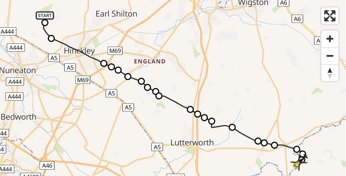 Routekaart van de vlucht: Police Helicopter to Harborough, Sulby Road