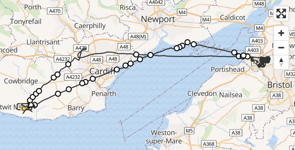 Flight route map: Police Helicopter to MOD St Athan, MOD St Athan
