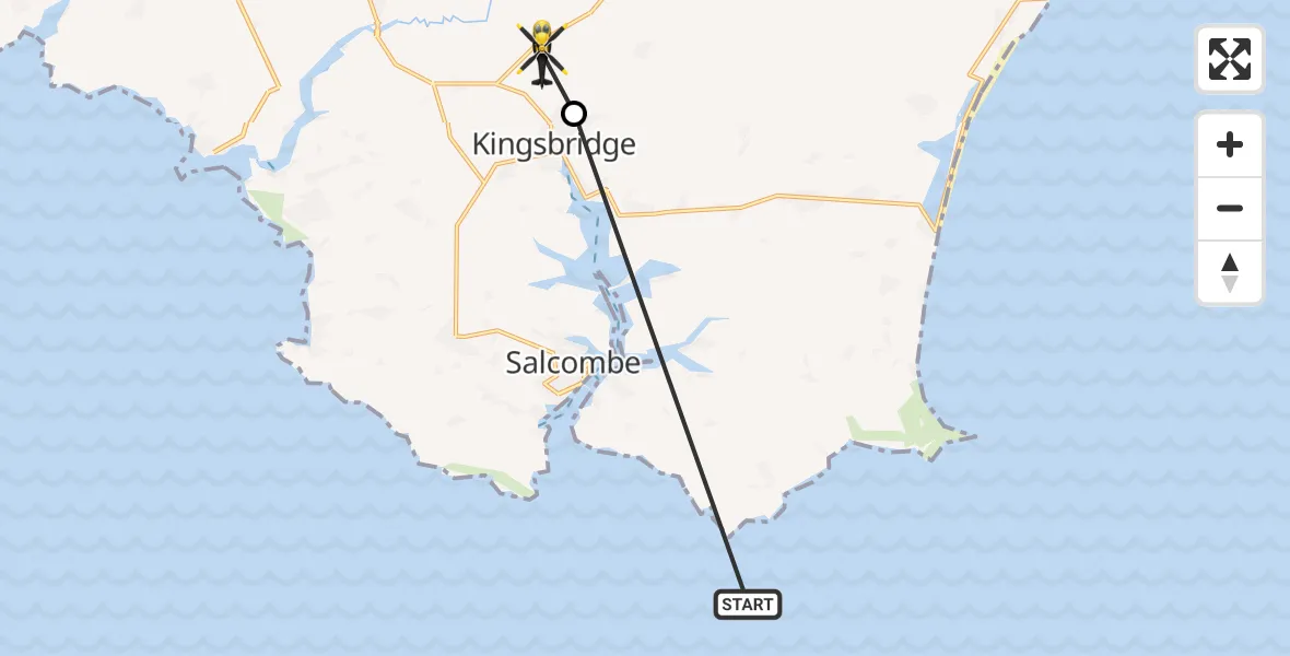 Flight path map showing Police Helicopter route from English Channel to South Hams