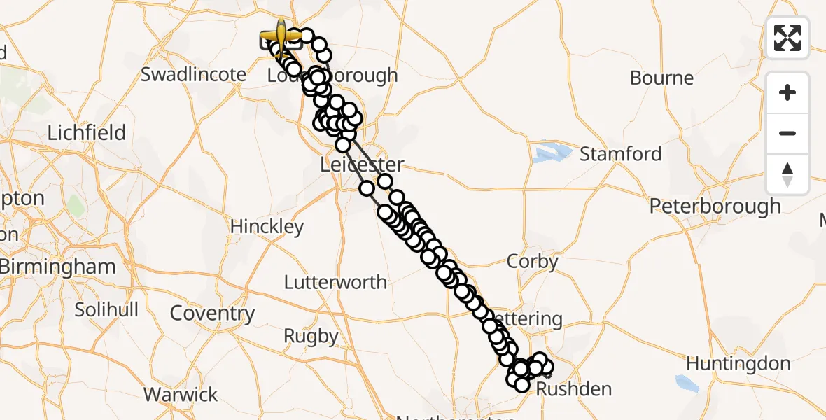 Flight route map: Police Aircraft to East Midlands Airport, East Midlands Airport