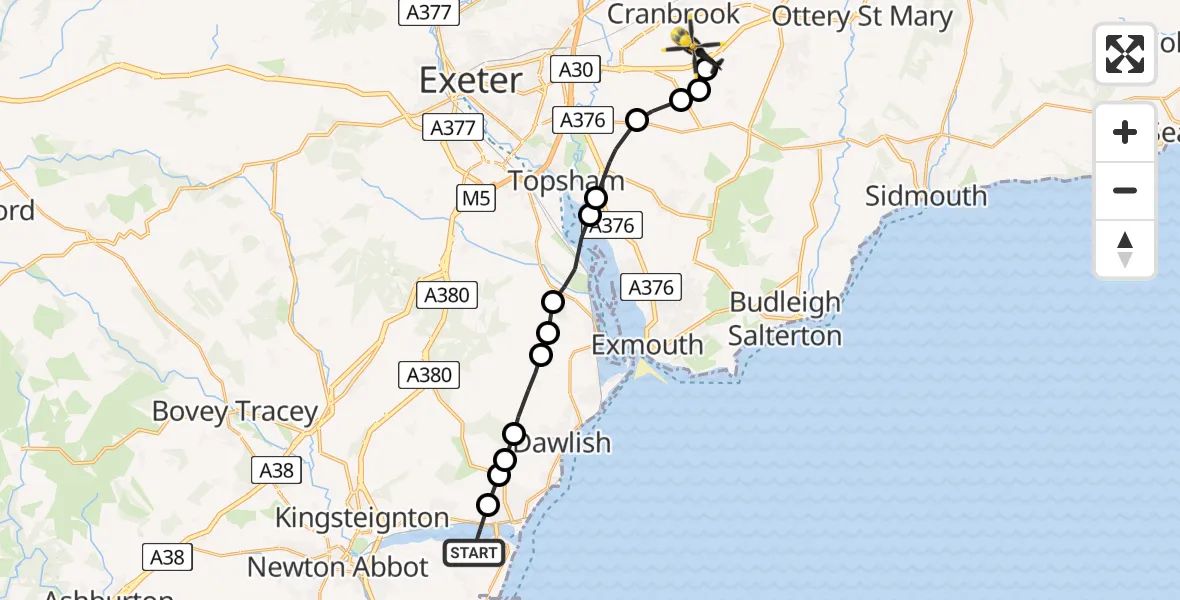 Routekaart van de vlucht:  to Rockbeare, Silver Lane