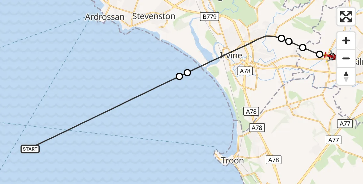 Flight route map: Air Ambulance Helicopter to Knockentiber, Kilmarnock Road