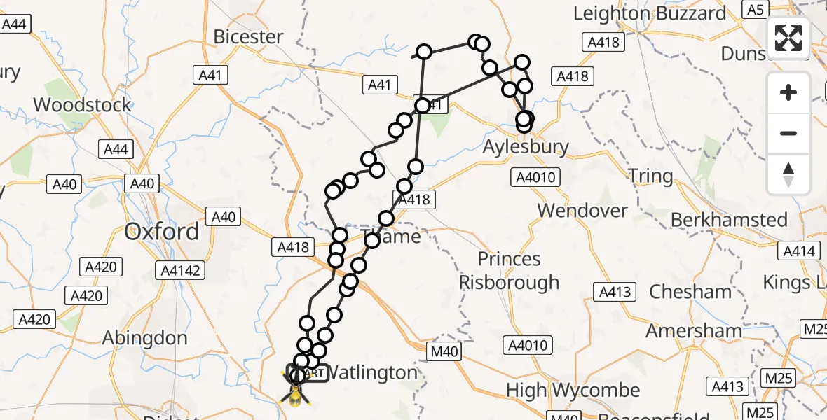 Flight route map: Police Helicopter to Berrick Salome, Berrick Salome