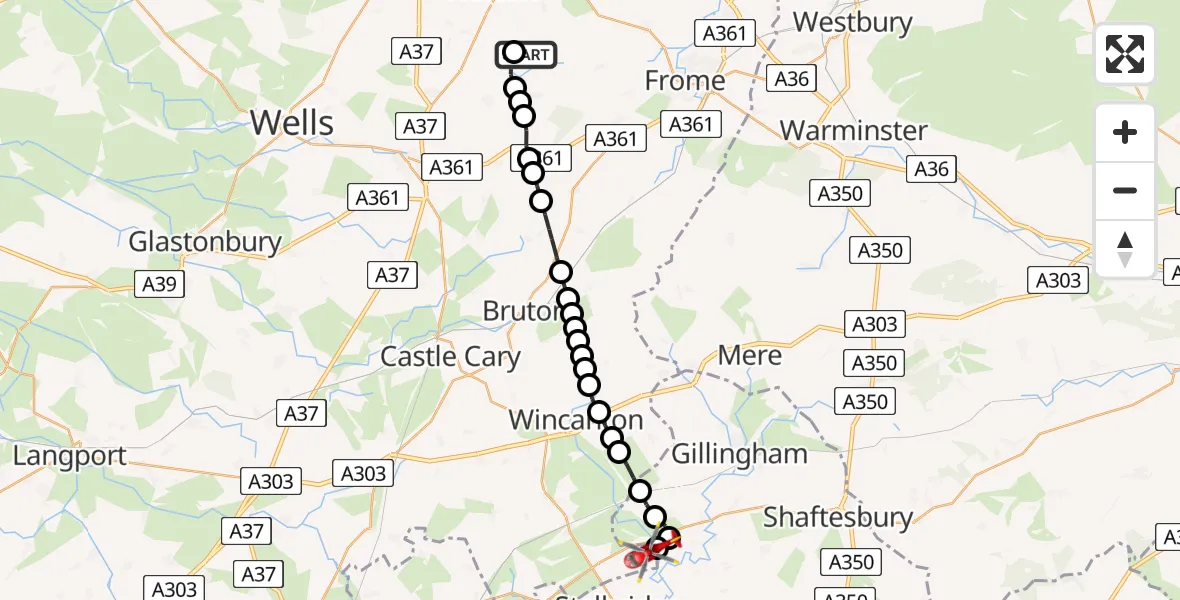 Routekaart van de vlucht: Air Ambulance Helicopter to Kington Magna, A30