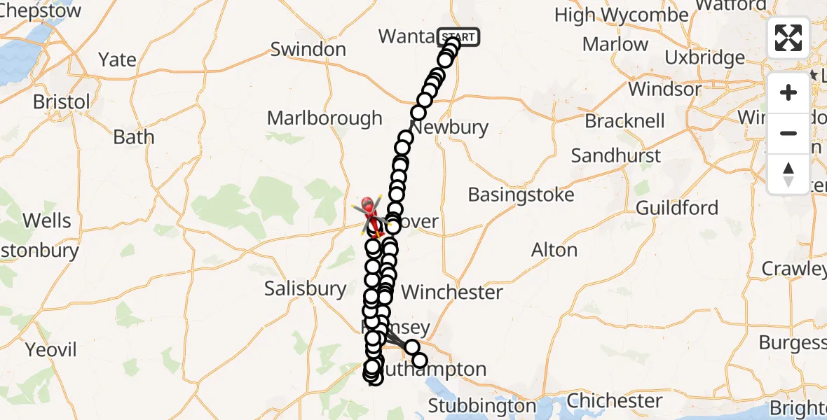 Routekaart van de vlucht: Air Ambulance Helicopter to Fyfield, Amesbury Road