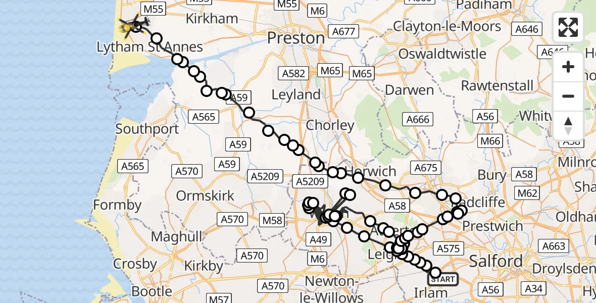 Routekaart van de vlucht: Police Helicopter to Blackpool Airport, Blackpool Airport