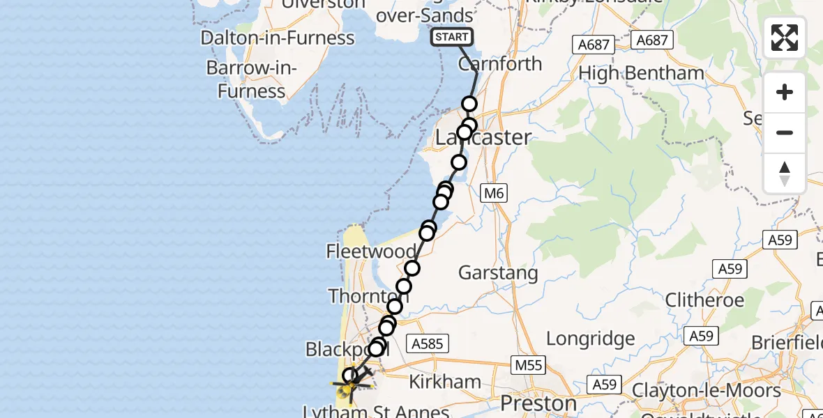 Routekaart van de vlucht: Police Helicopter to Squires Gate, Dalton Avenue