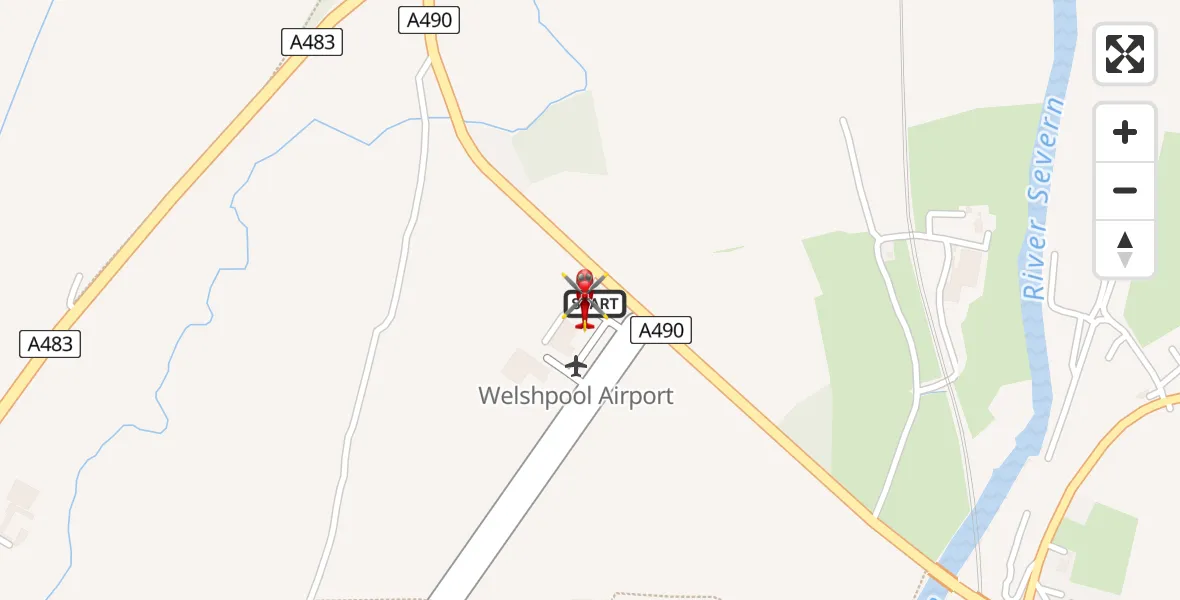 Flight route map:  to Welshpool Airport, Welshpool Airport