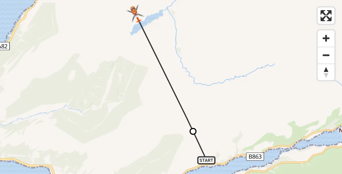 Flight route map: Coastguard Helicopter to Glencoe, B863