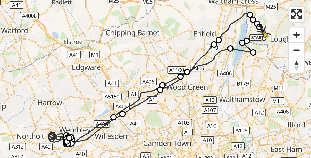 Routekaart van de vlucht: Police Helicopter to Metropolitan Police Air Support Unit Lippitts Hill, Metropolitan Police Air Support Unit Lippitts Hill