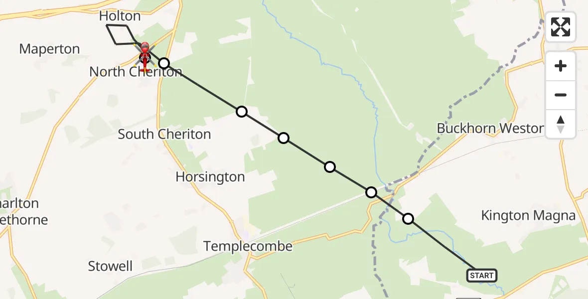 Routekaart van de vlucht: Air Ambulance Helicopter to South Cheriton, South Cheriton