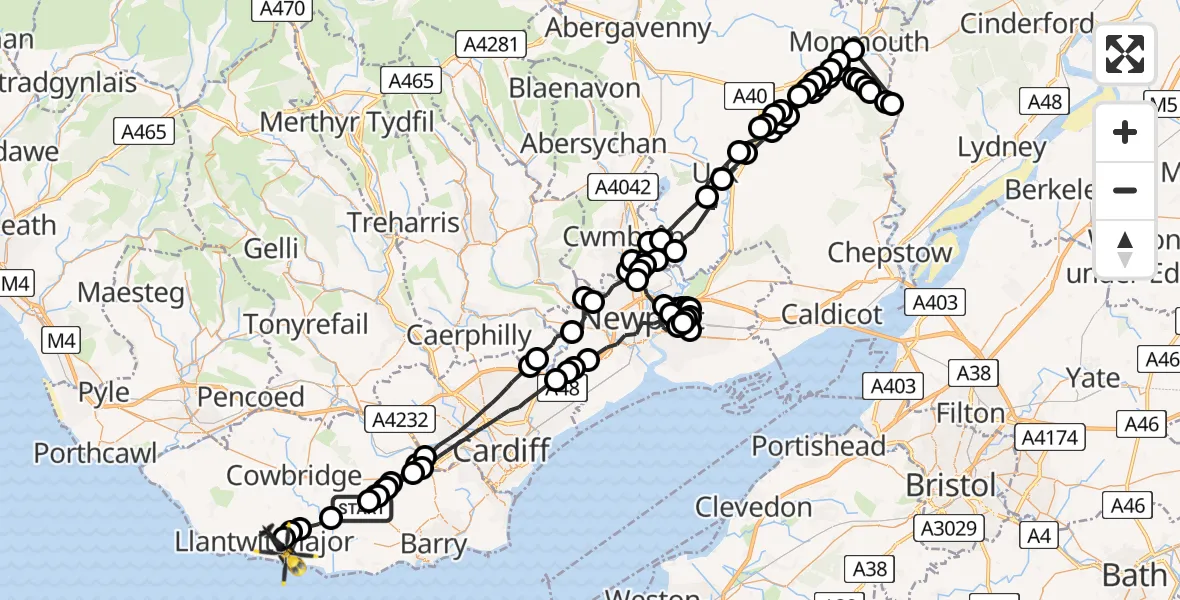 Flight route map: Police Helicopter to Boverton, Mill Lane