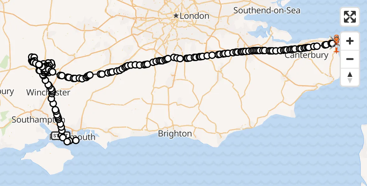 Routekaart van de vlucht: Coastguard Helicopter to Manston Airport, Manston Airport