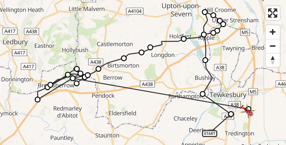 Routekaart van de vlucht: Air Ambulance Helicopter to Tewkesbury, Tewkesbury