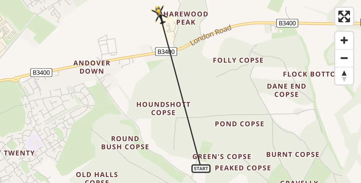 Routekaart van de vlucht: Police Helicopter to Picket Piece, London Road