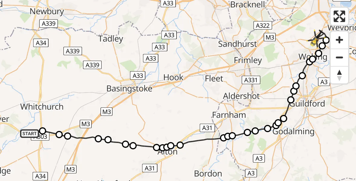 Routekaart van de vlucht: Police Helicopter to Runnymede, Guildford Road