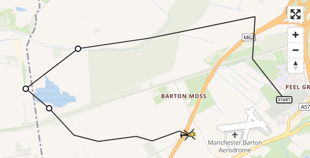 Flight route map: Police Helicopter to Irlam, M62