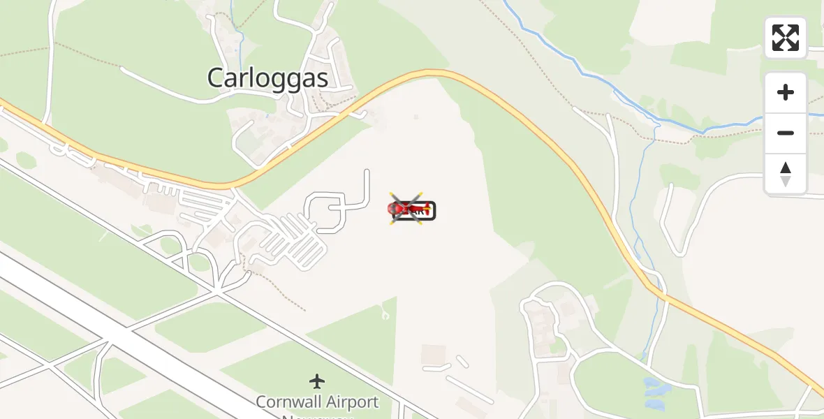 Flight path map showing Air Ambulance Helicopter route from Cornwall Airport Newquay to Cornwall Airport Newquay