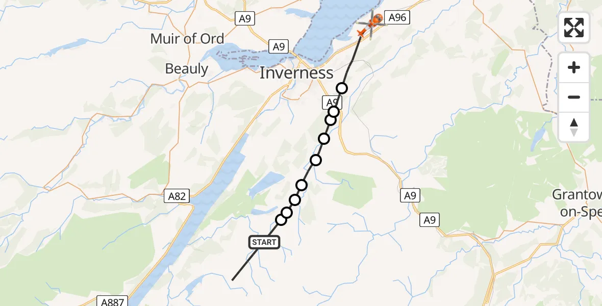 Routekaart van de vlucht: Coastguard Helicopter to Inverness, Woodend Road