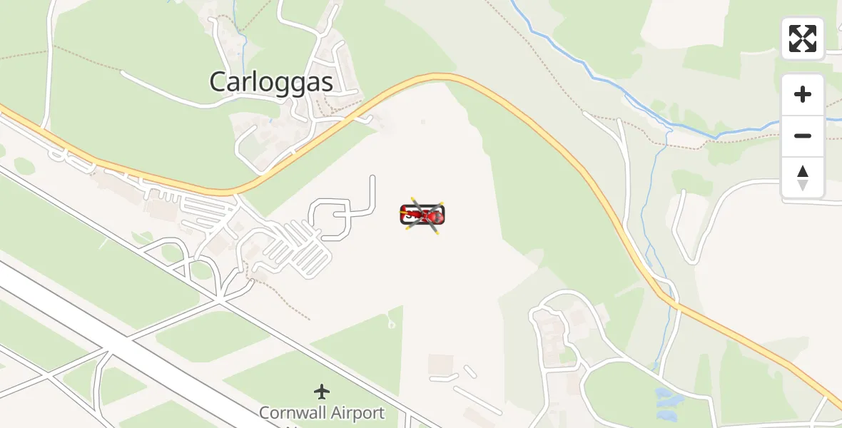 Flight path map showing Air Ambulance Helicopter route from Cornwall Airport Newquay to Cornwall Airport Newquay