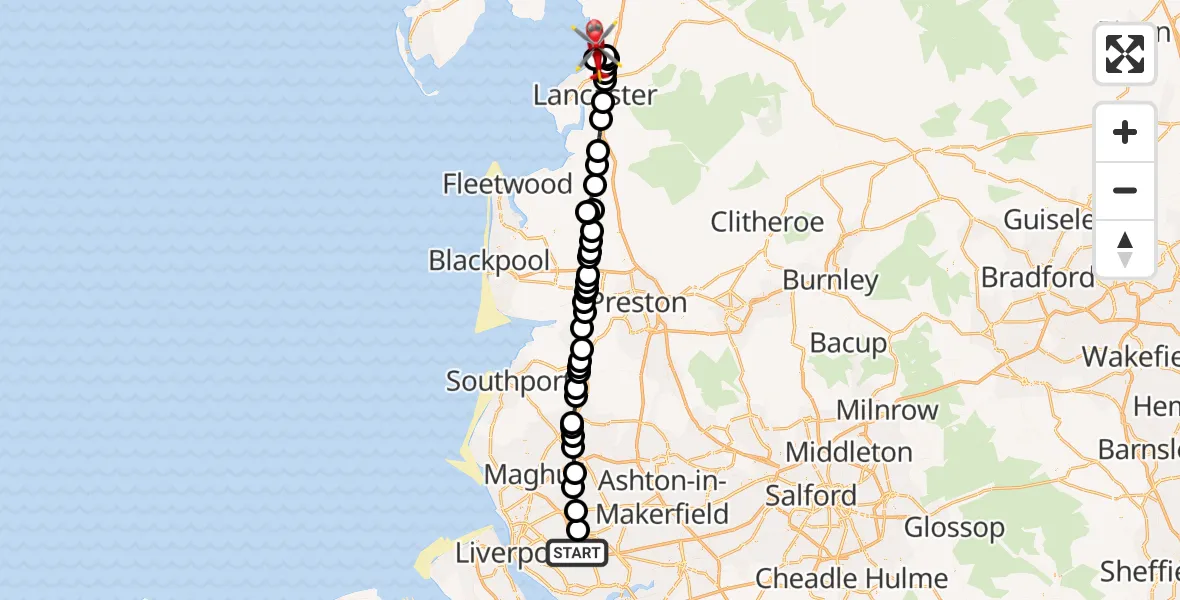 Routekaart van de vlucht: Air Ambulance Helicopter to Bolton le Sands, Sunnybank Road