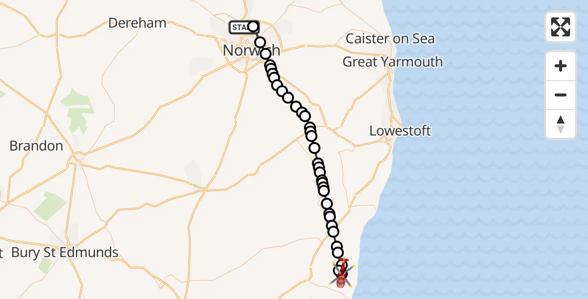 Routekaart van de vlucht: Air Ambulance Helicopter to Leiston, Waterloo Avenue