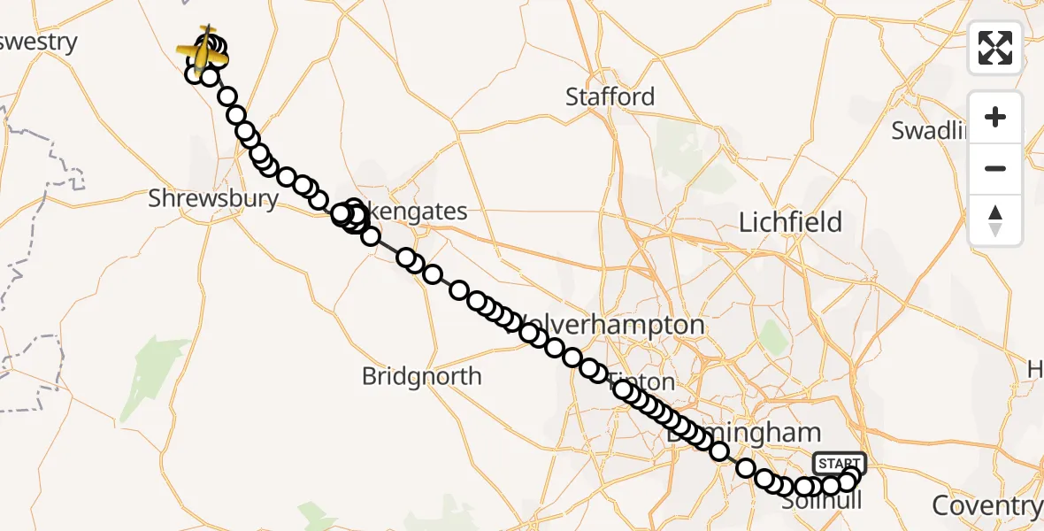 Routekaart van de vlucht: Police Aircraft to Loppington, Loppington