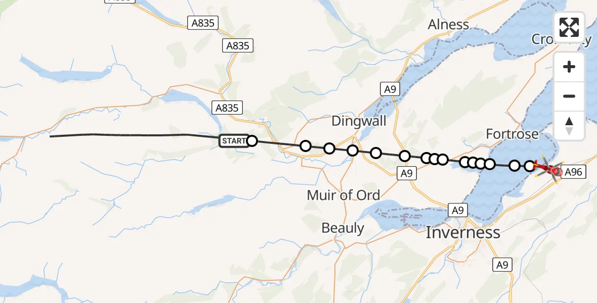 Routekaart van de vlucht: Air Ambulance Helicopter to Inverness, Inverness