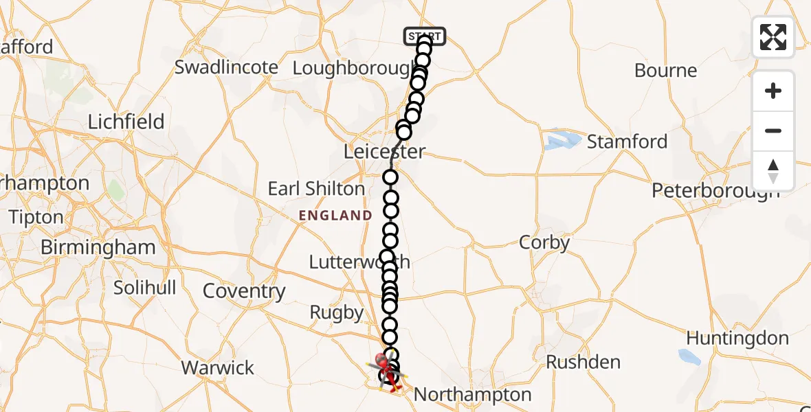 Routekaart van de vlucht: Air Ambulance Helicopter to Long Buckby Wharf, Long Buckby Wharf