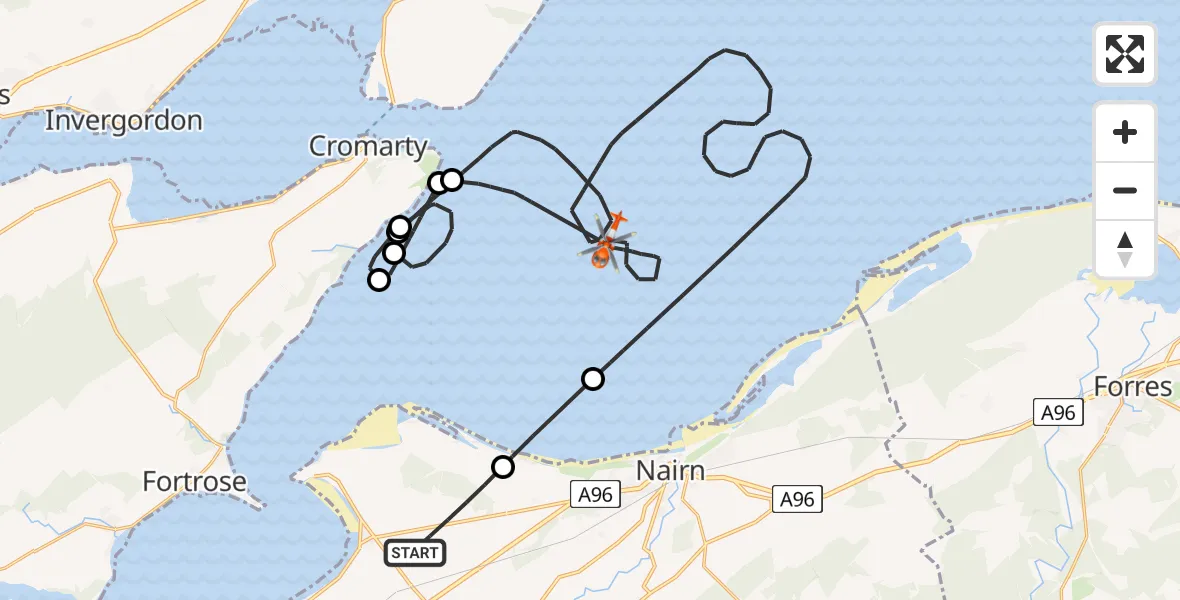 Flight route map: Coastguard Helicopter to North Sea, North Sea