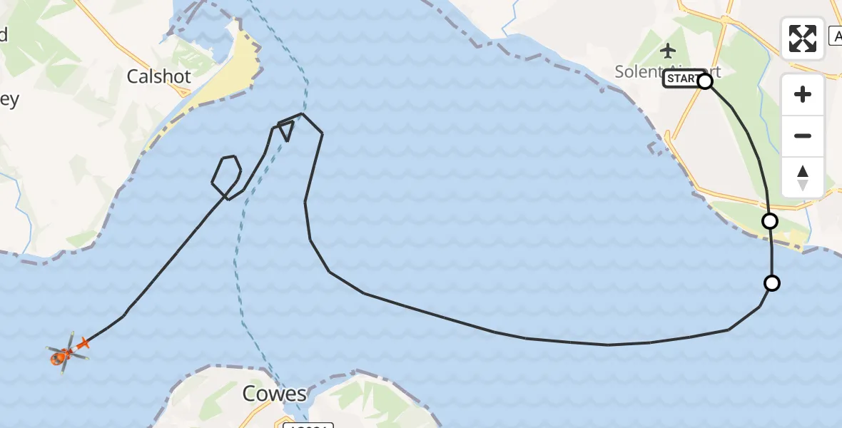 Flight route map: Coastguard Helicopter to English Channel, English Channel