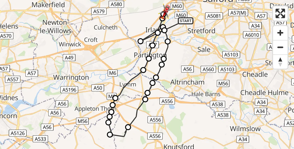 Flight route map: Air Ambulance Helicopter to Manchester Barton Aerodrome, Manchester Barton Aerodrome