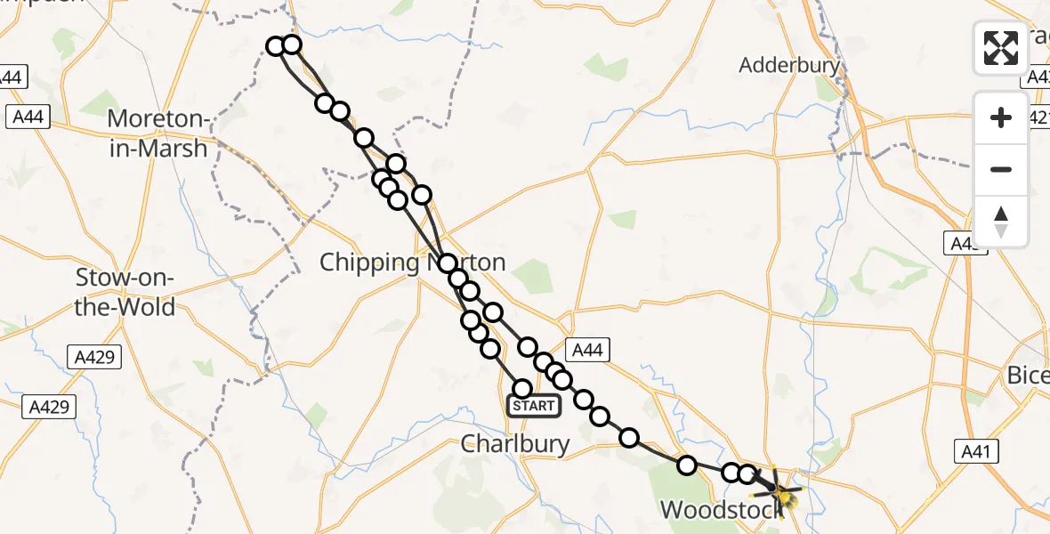 Routekaart van de vlucht: Police Helicopter to Shipton-on-Cherwell, Upper Campsfield Road