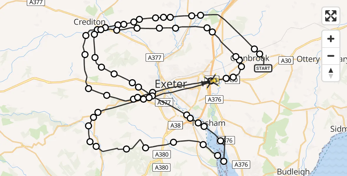 Flight route map: Police Helicopter to Exeter, Avocet Road