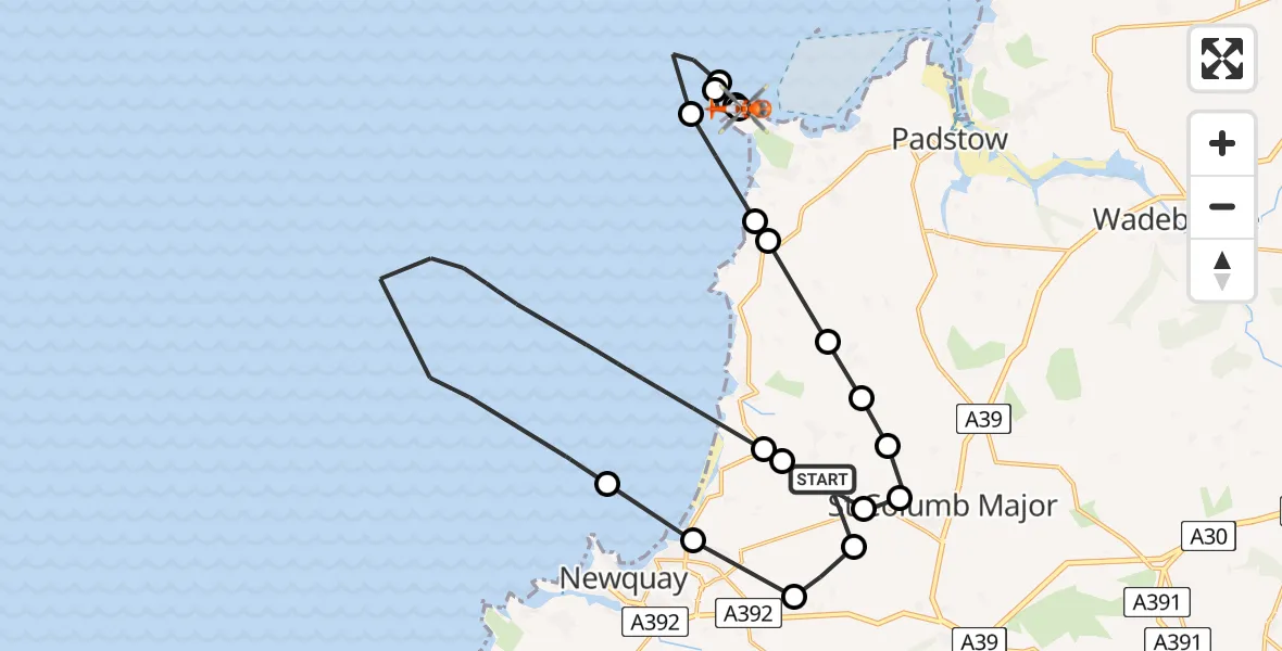 Flight route map: Coastguard Helicopter to St. Merryn, St. Merryn