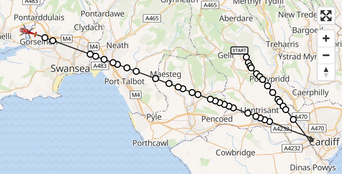Routekaart van de vlucht: Air Ambulance Helicopter to Llangennech, Llangennech