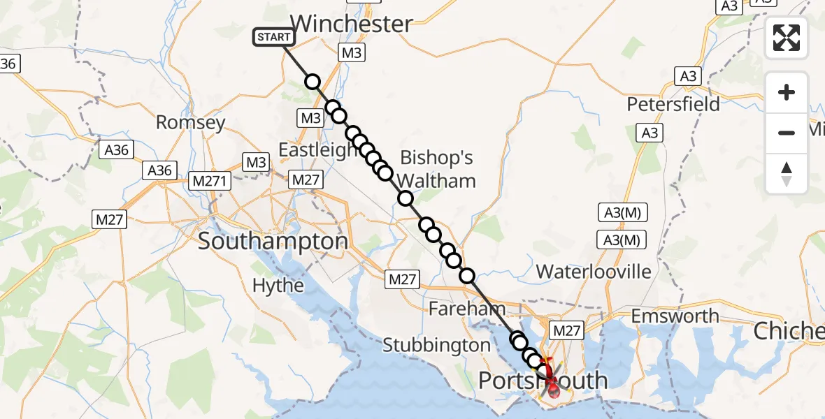 Routekaart van de vlucht: Air Ambulance Helicopter to Portsmouth, Drummond Road
