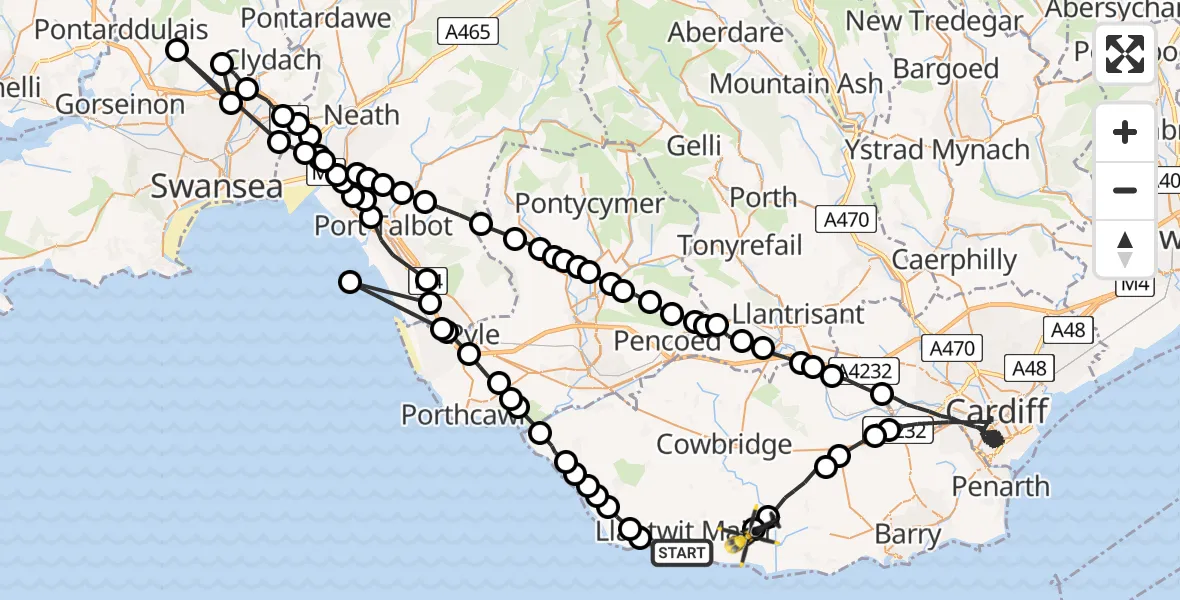 Flight route map: Police Helicopter to MOD St Athan, MOD St Athan
